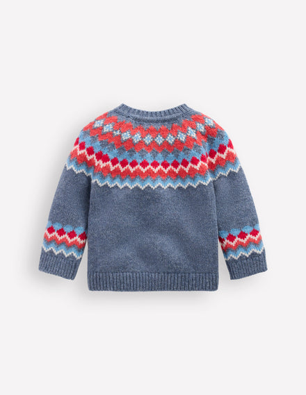 Fair Isle Button Jumper-Blue Classic Fair Isle