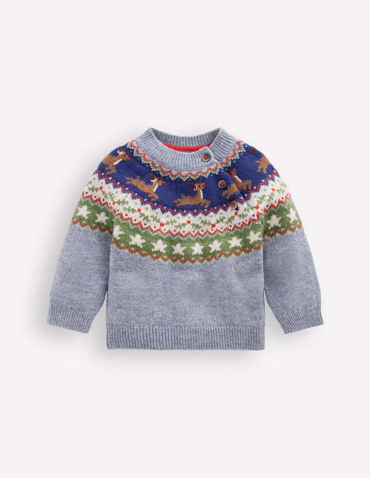 Fair isle Jumper-Blue Festive Reindeer