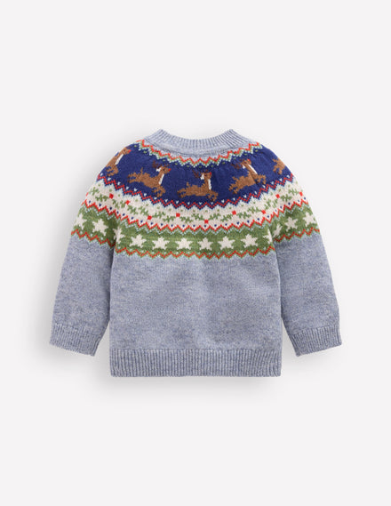 Fair isle Jumper-Blue Festive Reindeer