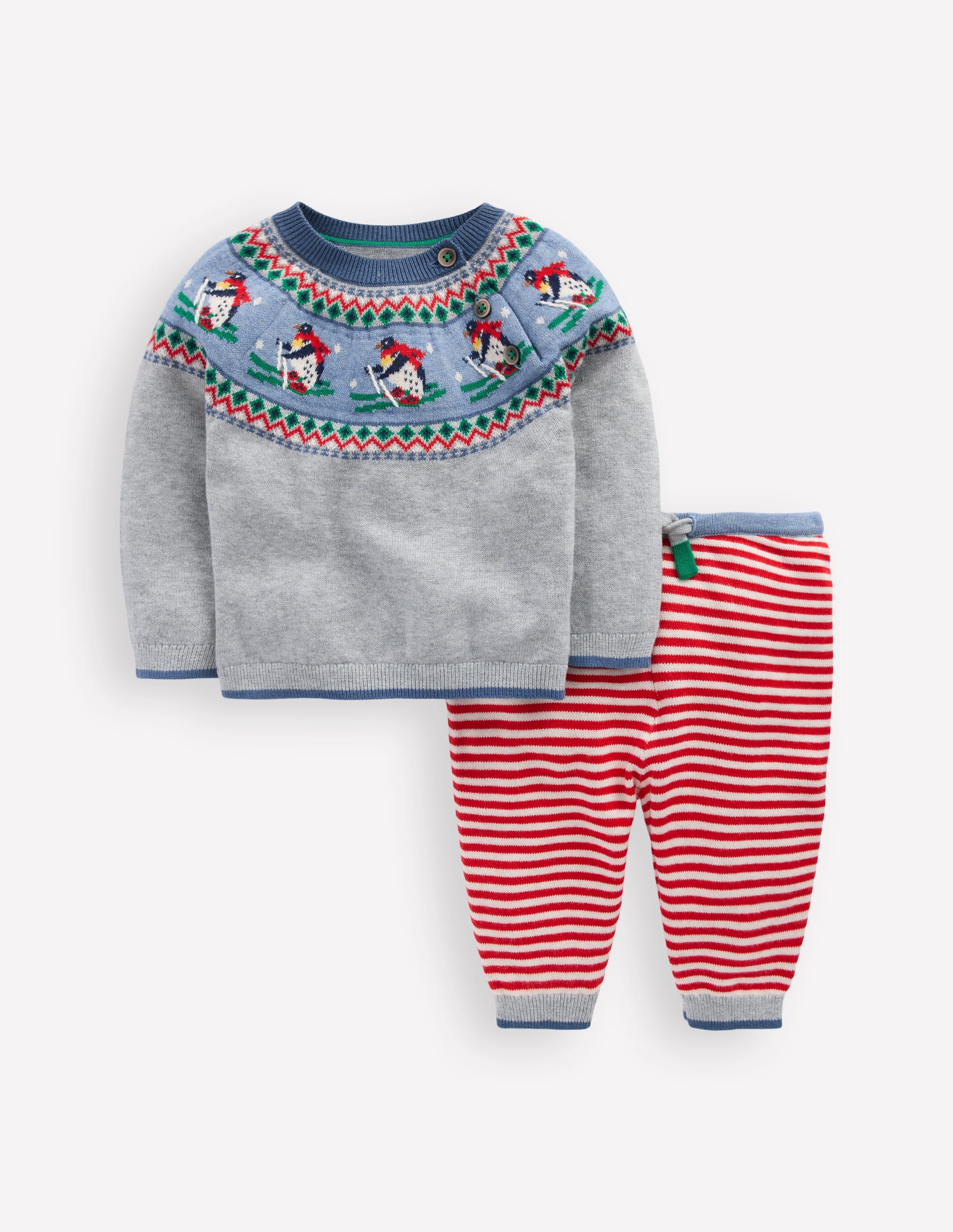 Knitted Play Set-Grey Marl Skiing Penguins - Image 1
