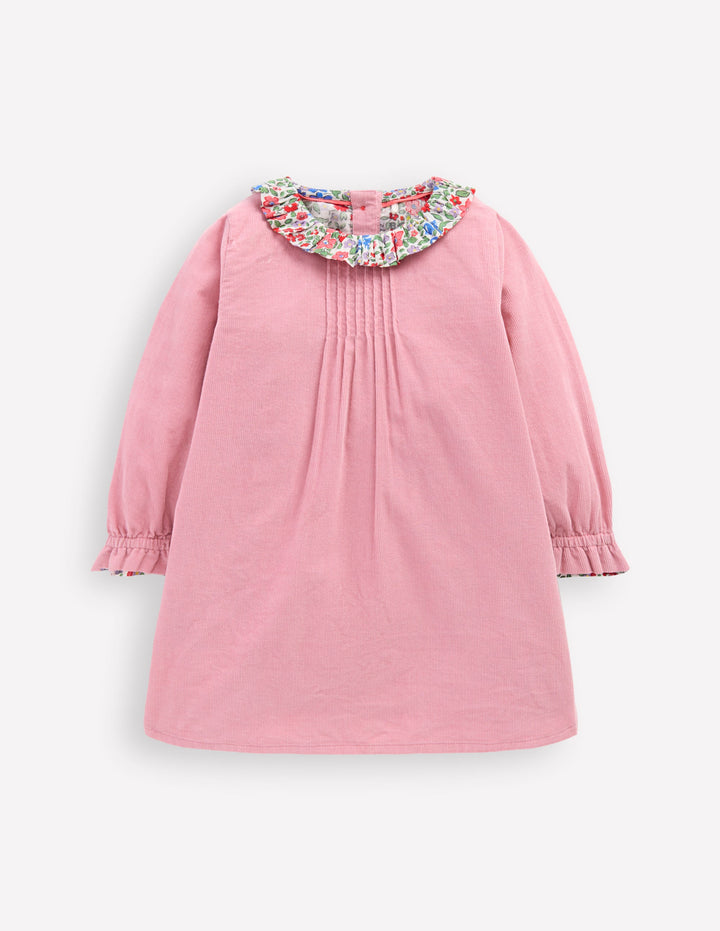 Frill Neck Woven Dress-Rose Pink