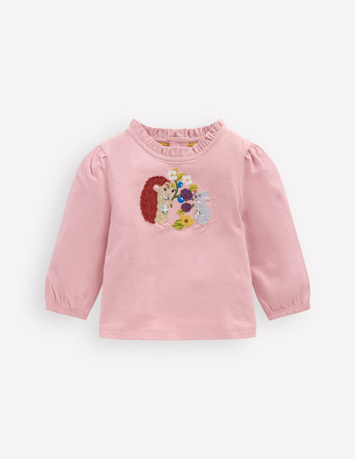 Appliqué T-shirt-Vintage Pink Seasonal Animals