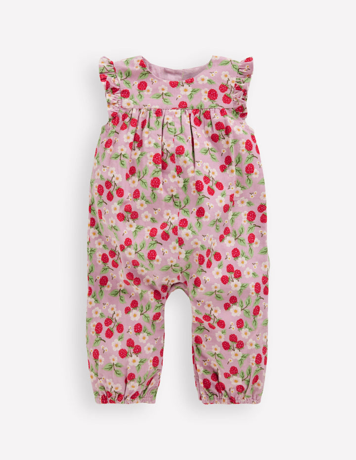 Cord Ruffle Sleeve Romper-Soft Lavender Vintage Berry