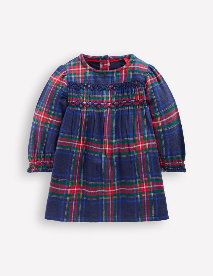 Smocked Occasion Dress-Navy Check