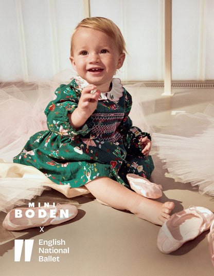Smocked Party Dress-Alpine Green Festive-1