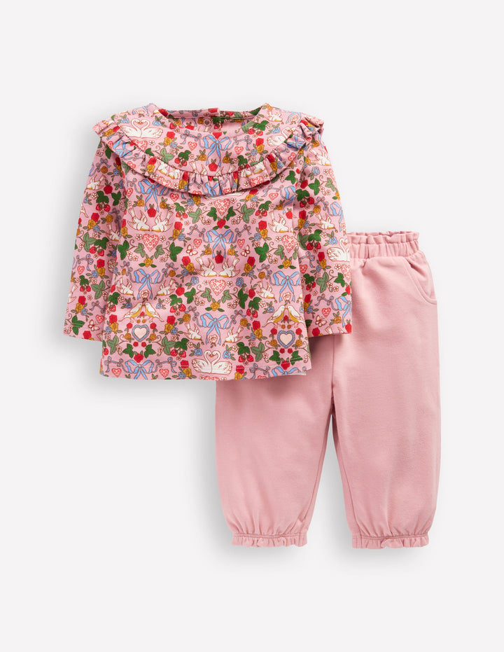 Frilly Jersey Play Set-Vintage Pink Birds