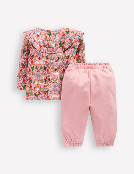 Frilly Jersey Play Set-Vintage Pink Birds