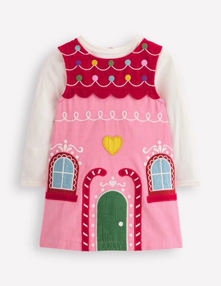 Novelty Cord Dress Set-Gingerbread House