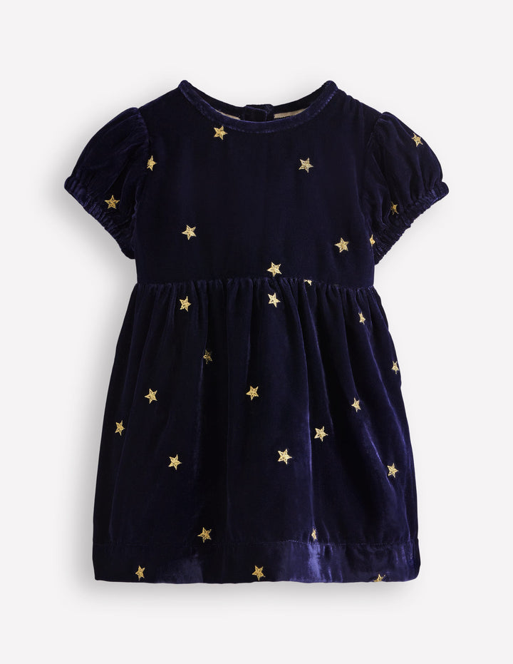 Velvet Party Dress-Navy Stars