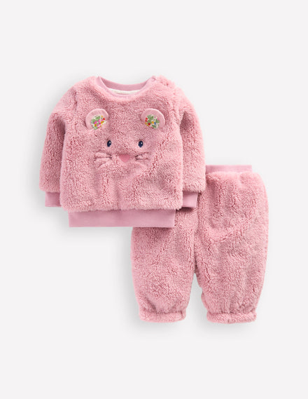 Novelty Borg Sweatshirt Set-Neutral Mouse