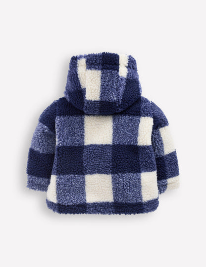 Boys Borg Duffle Coat-Navy Gingham-2