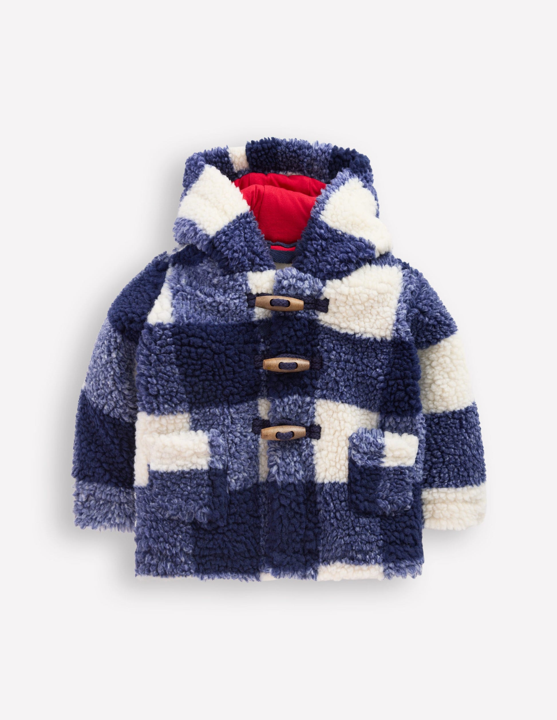 Boys Borg Duffle Coat-Navy Gingham-1