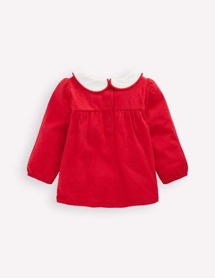 Embroidered Collar Jersey Top-Rockabilly Red