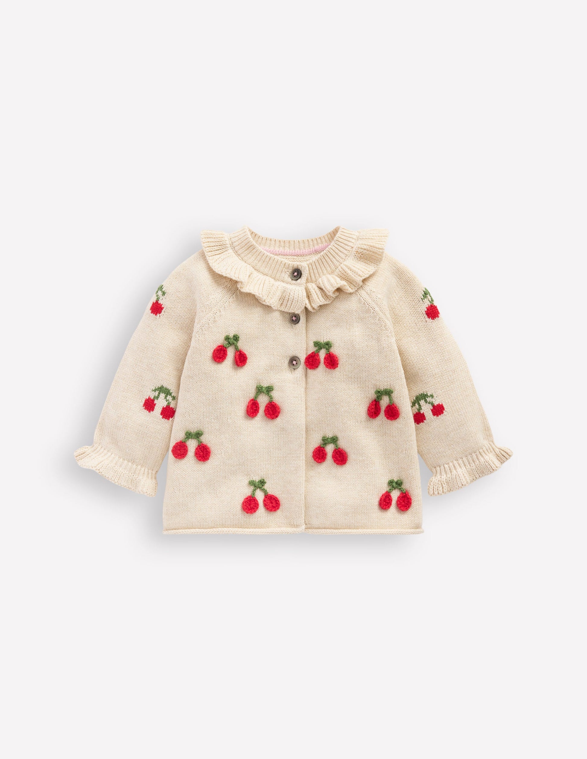 Pretty Frill Cardigan-Oatmeal Marl Cherries-1