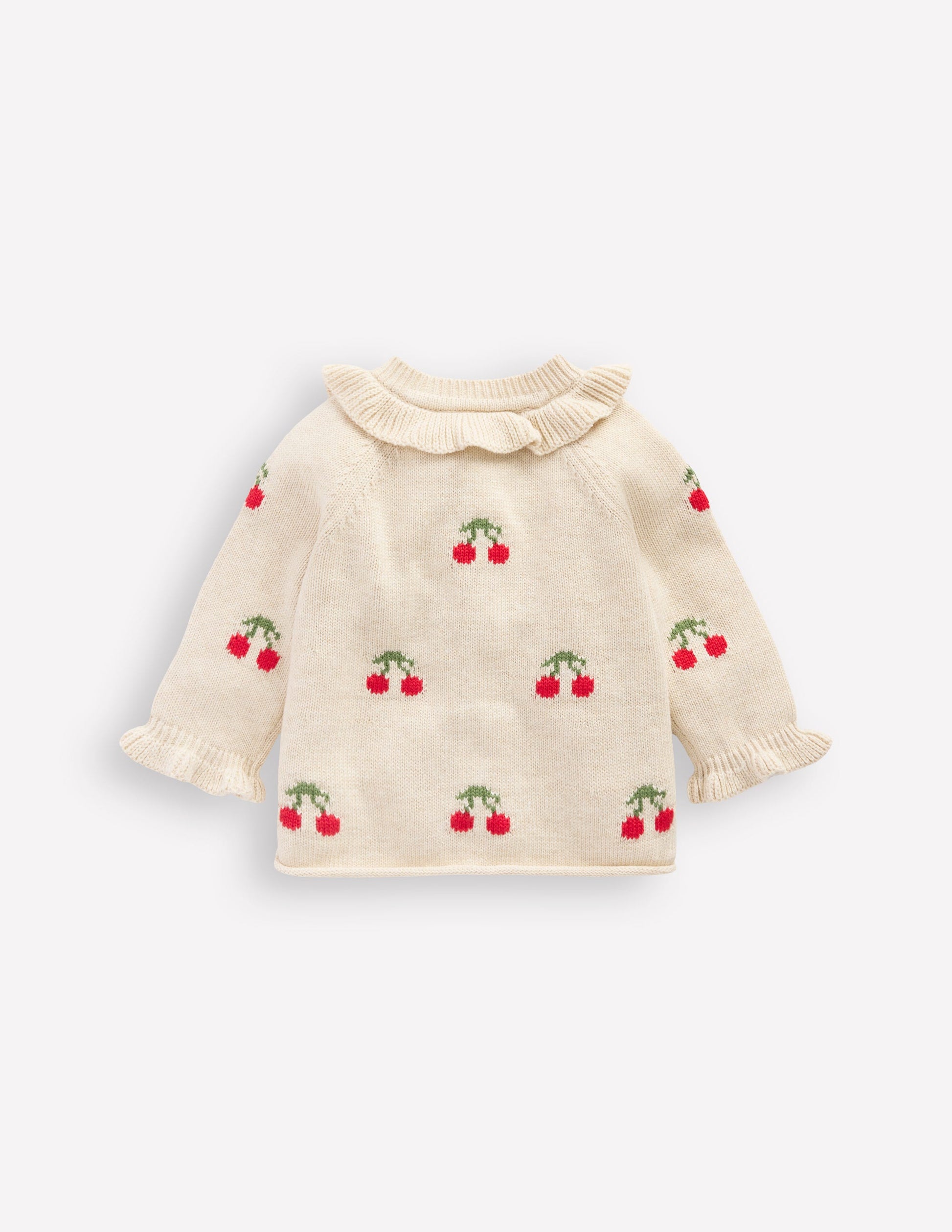 Pretty Frill Cardigan-Oatmeal Marl Cherries-2