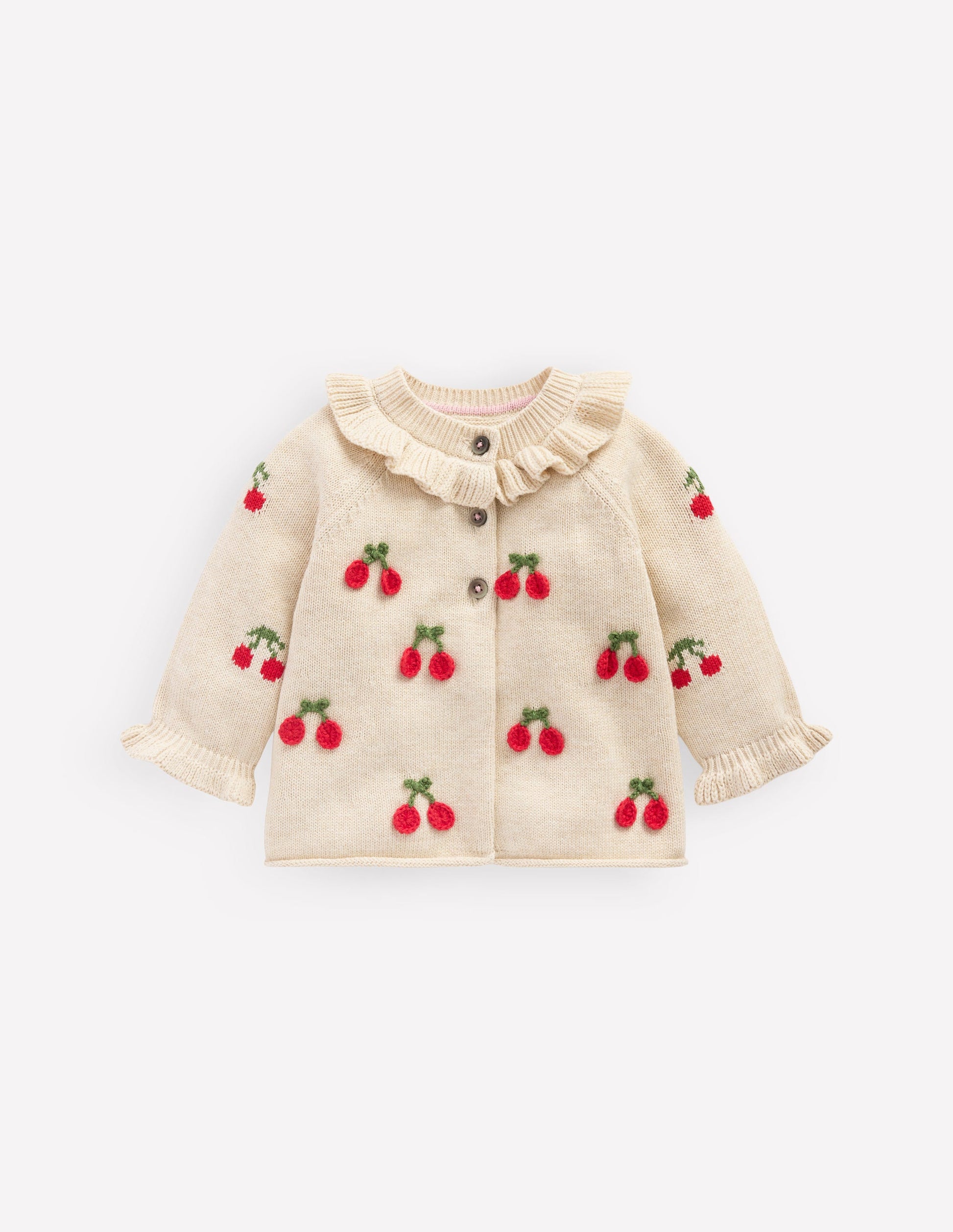 Pretty Frill Cardigan-Oatmeal Marl Cherries-1