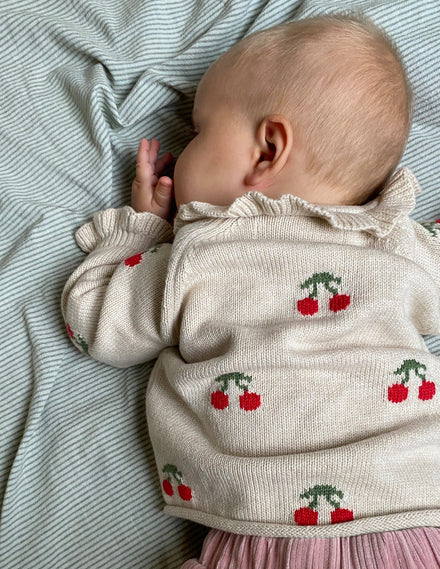 Pretty Frill Cardigan-Oatmeal Marl Cherries
