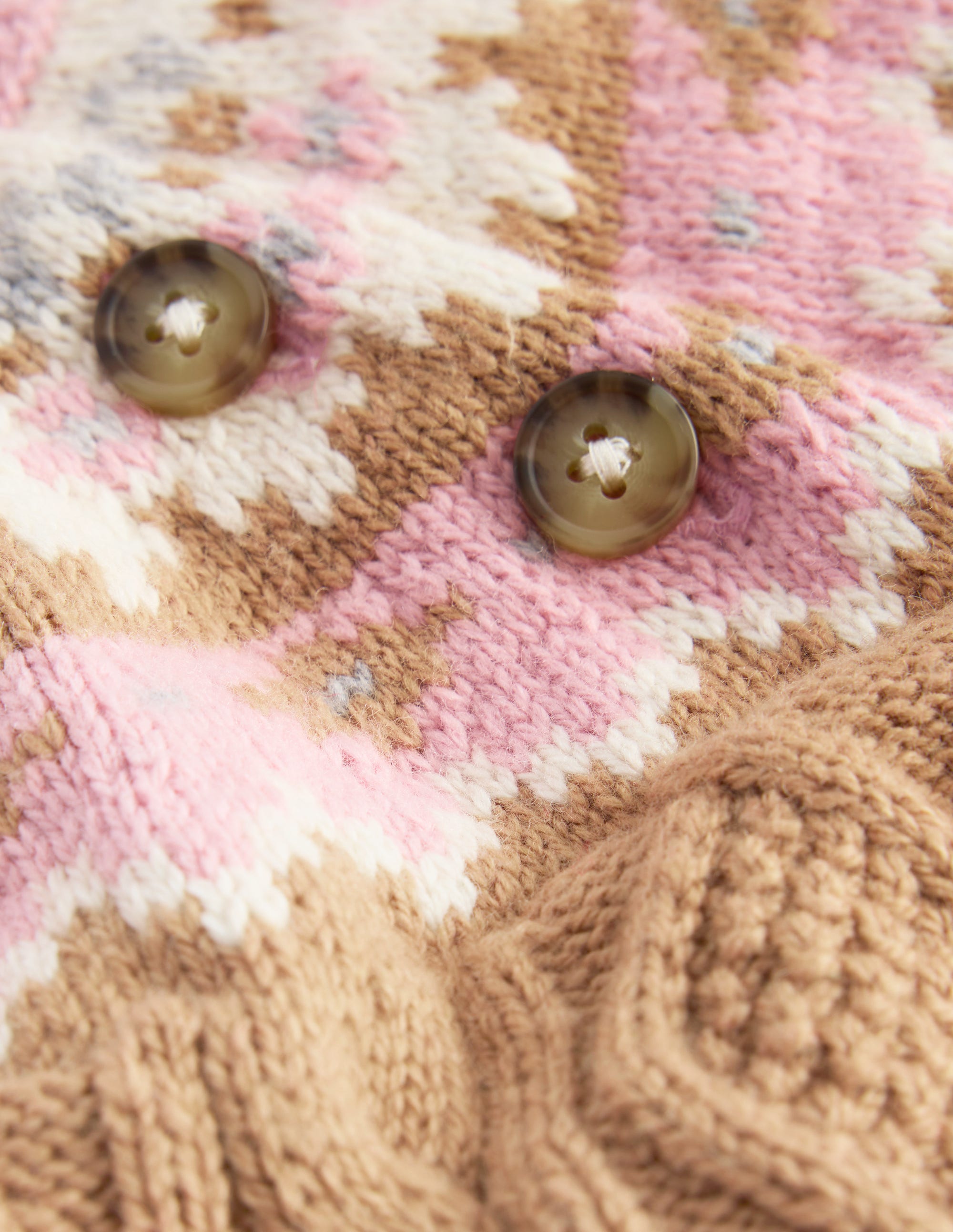 Girls Fair Isle Cable Jumper-Camel Melange Fair Isle - Image 3