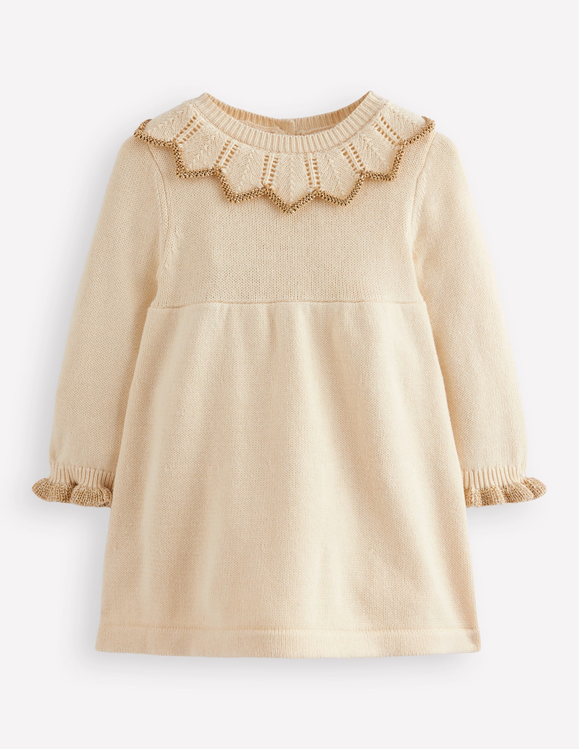 Pretty Collared Knitted Dress-Ivory - Image 1