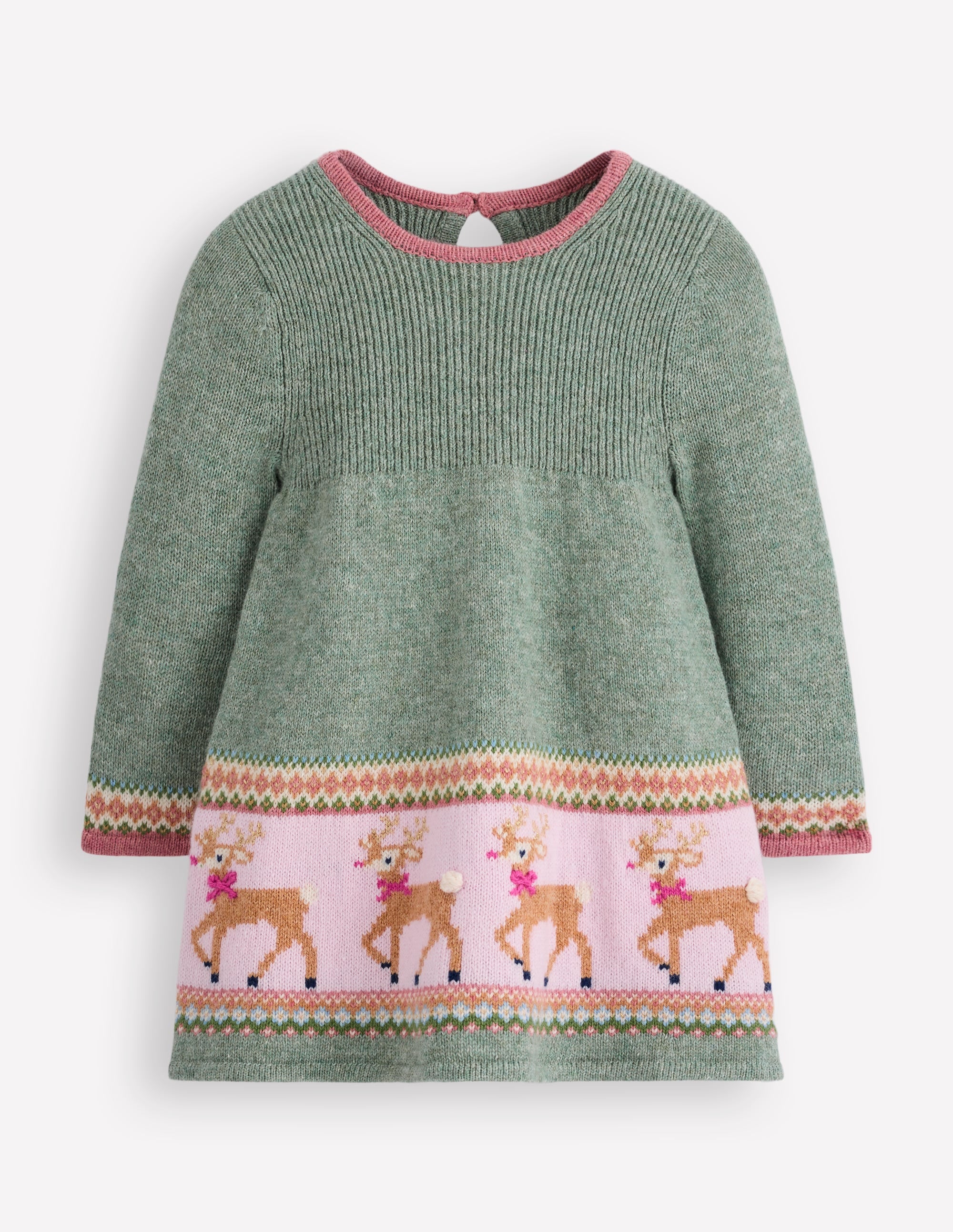 Fair Isle Knitted Dress-Eucalyptus Reindeer Fair Isle - Image 1