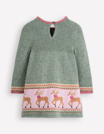 Fair Isle Knitted Dress-Eucalyptus Reindeer Fair Isle-2