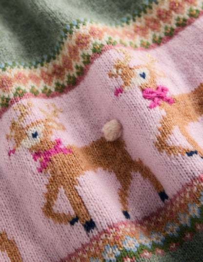 Fair Isle Knitted Dress-Eucalyptus Reindeer Fair Isle-3
