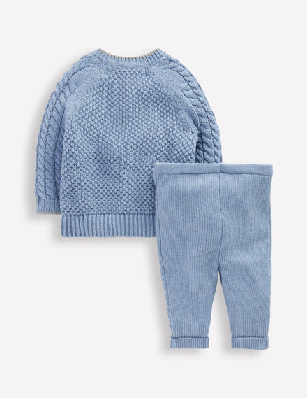 Cable Knitted Play Set-Glacier Blue Marl