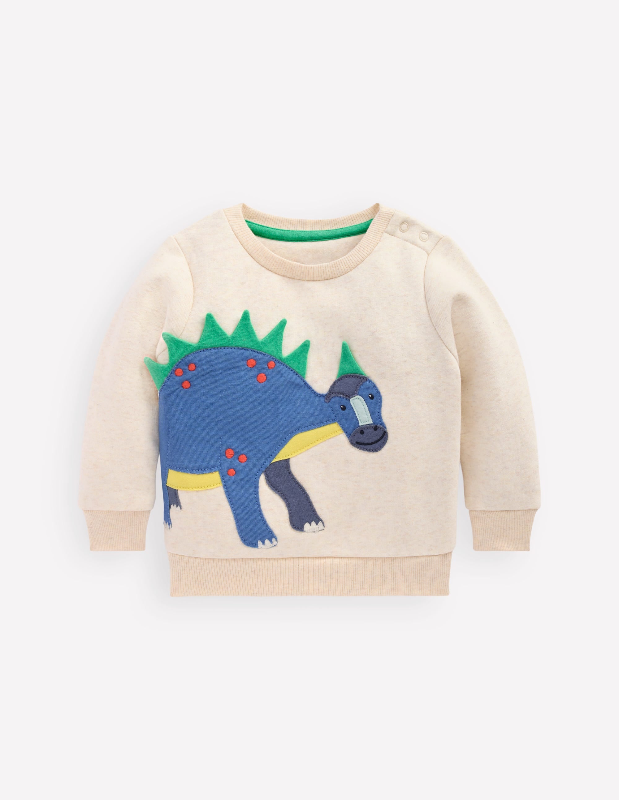 Boys Appliqué Sweatshirt-Oatmeal Marl Dinosaur - Image 1