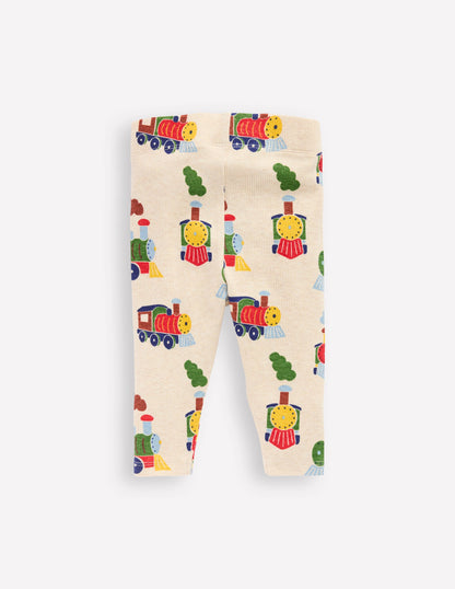 3-pack Rib Leggings-Oatmeal Marl Trains-2