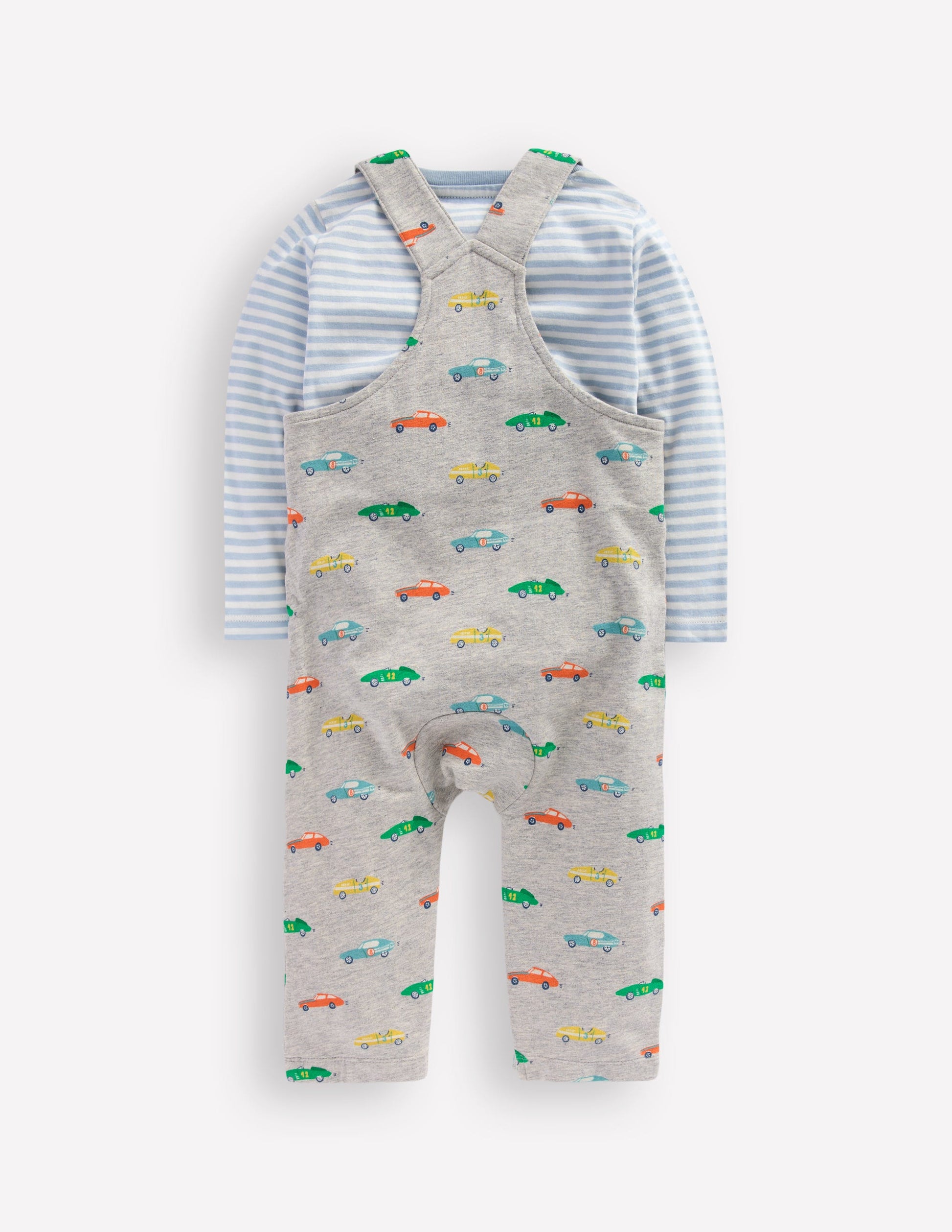 Jersey Dungaree Set-Grey Marl Cars-2