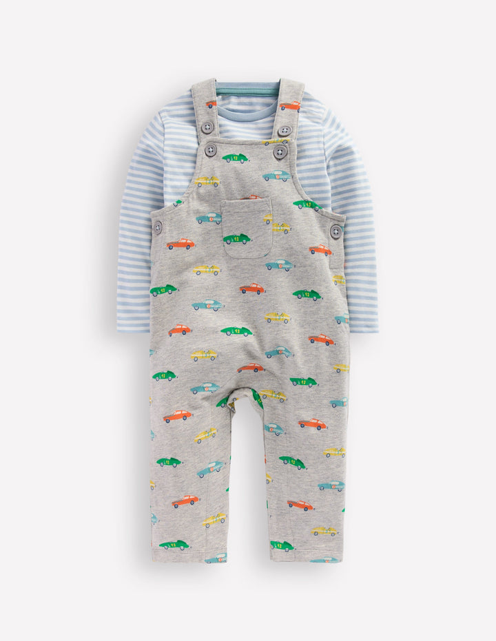Jersey Dungaree Set-Grey Marl Cars