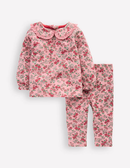 Pretty Collar Sweat Set-Pink Floral-1