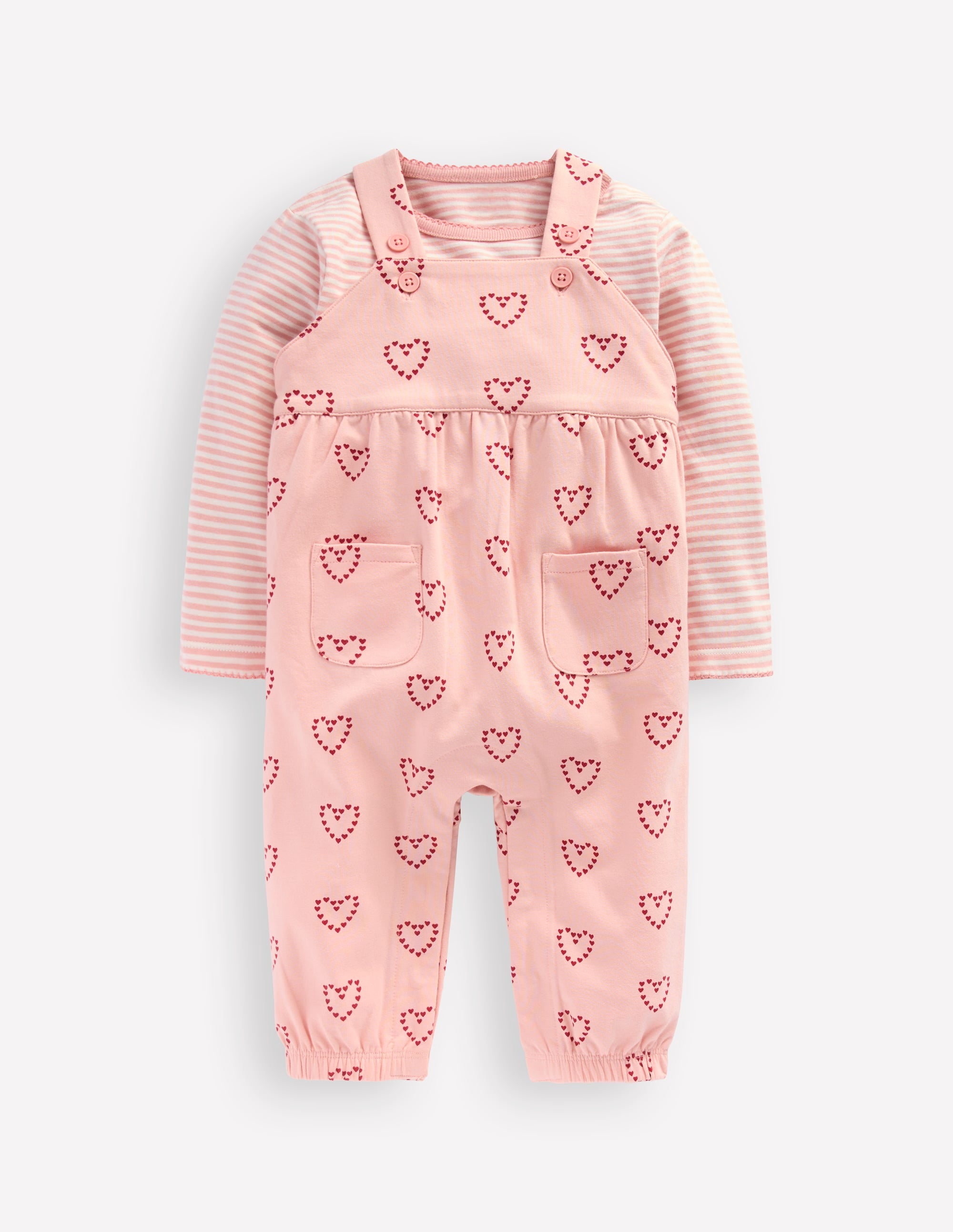 Jersey Dungarees Set-Pink Hearts - Image 1