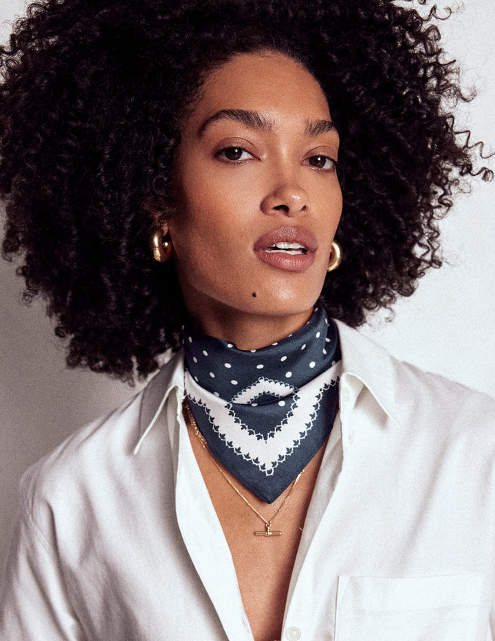 Elisabeth Silk Square Scarf-Navy