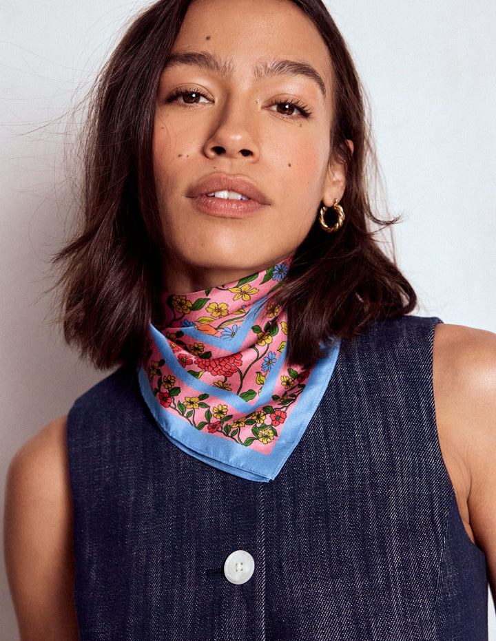 Elisabeth Silk Square Scarf-Multi, Dahlia Trail Scarf
