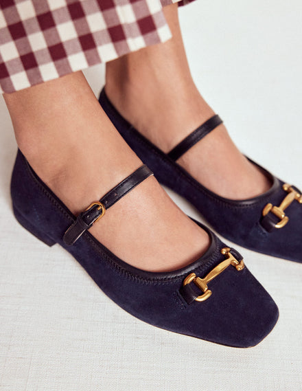 Iris Snaffle Mary Jane Flats-Dark Navy