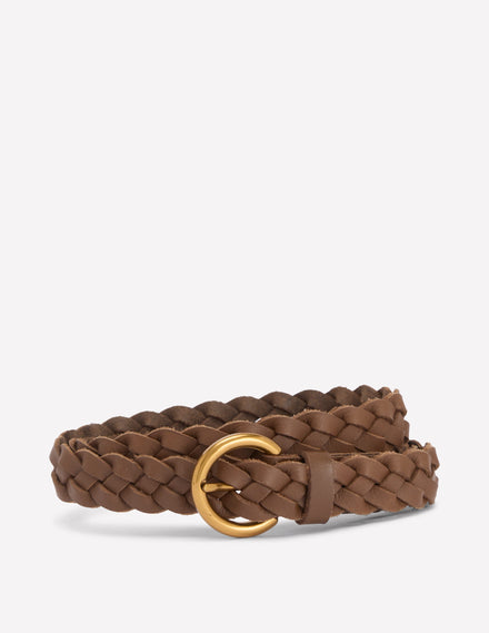 Skinny Plaited Belt-Raw Umber
