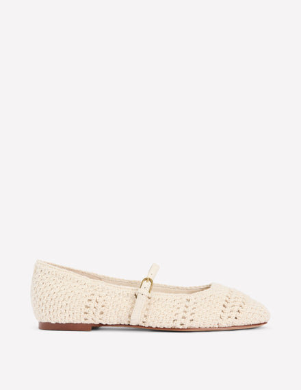 Crochet Mary Jane Flats-Ecru