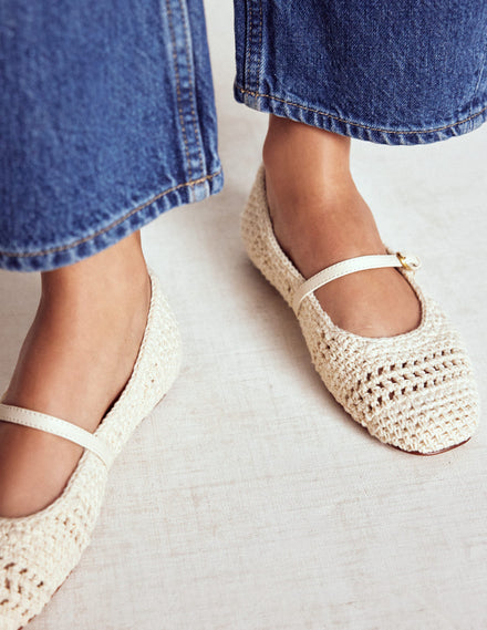 Crochet Mary Jane Flats-Ecru