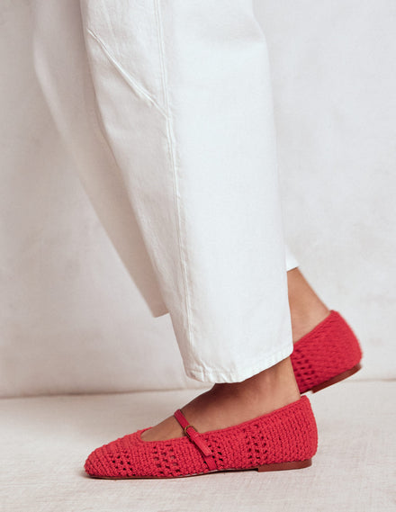Crochet Mary Jane Flats-Post box Red