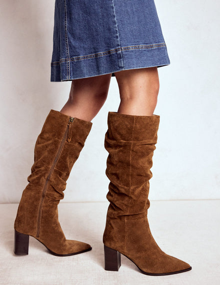 Vera Block Heel Point Boots-Tan