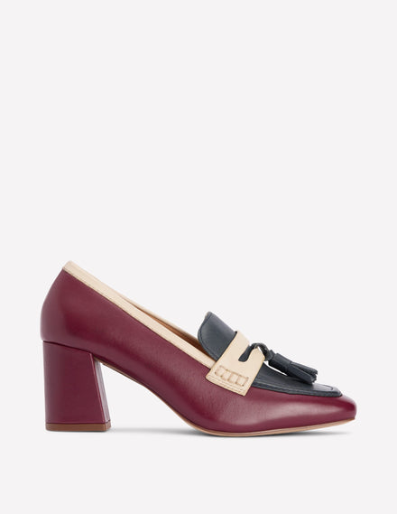 Sol Block Heeled Penny Loafers-Oxblood