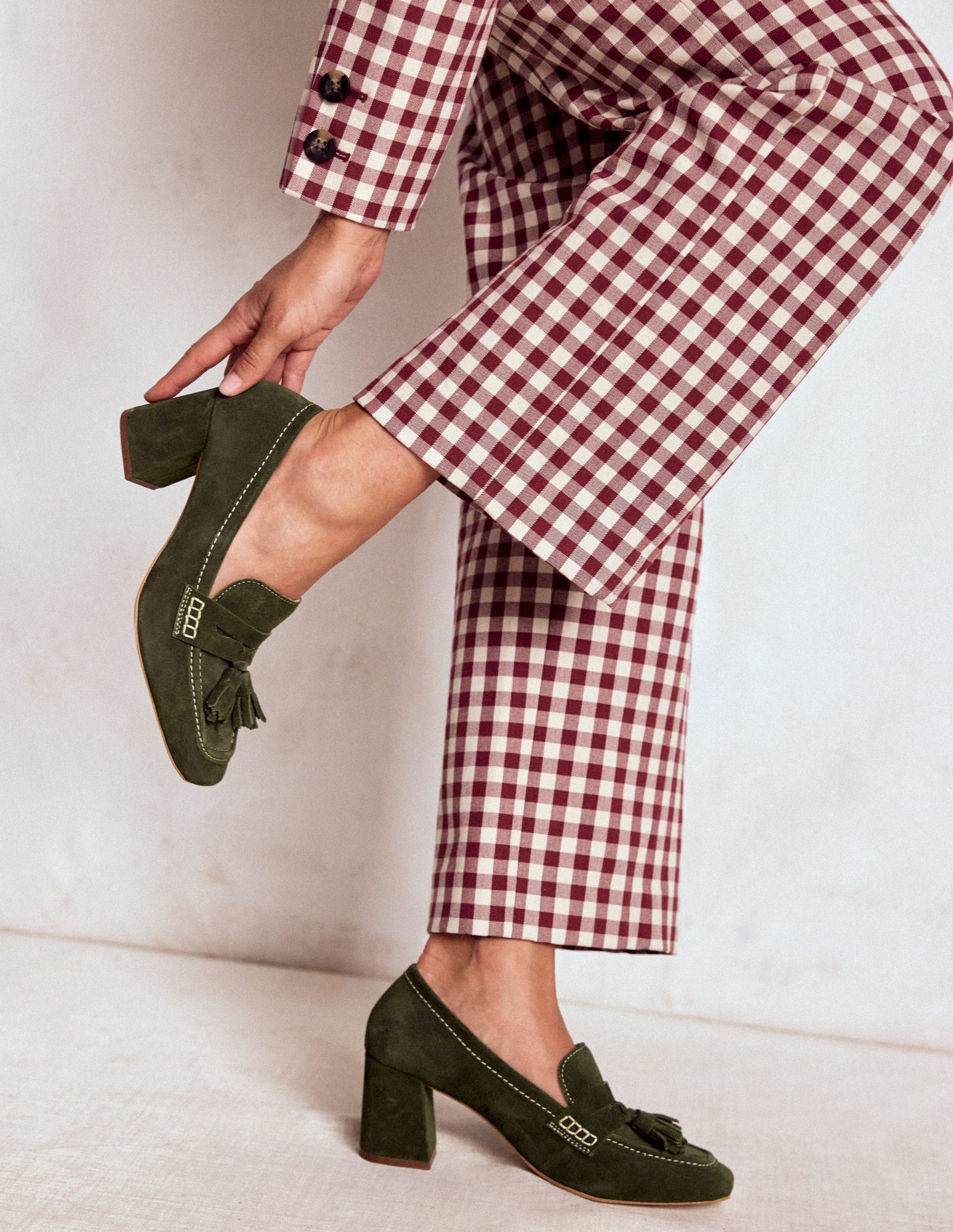 Sol Block Heeled Penny Loafers-Dark Moss-2