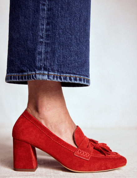 Sol Block Heeled Penny Loafers-Red