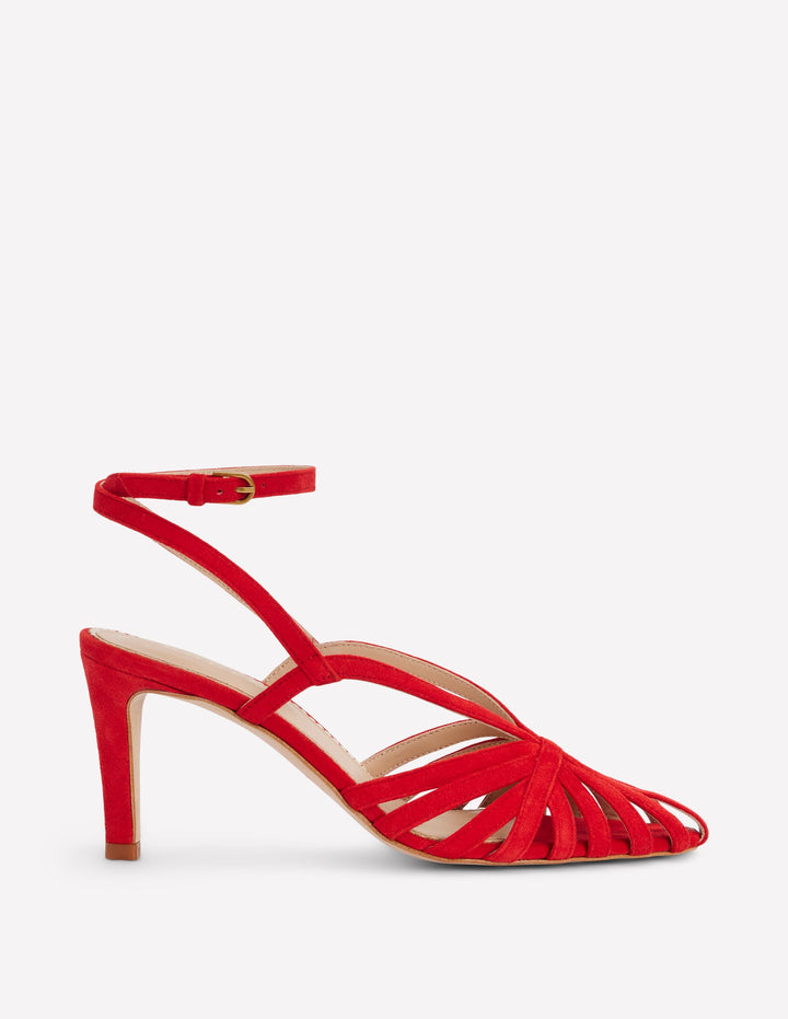 Heeled Cage Sandals-Post Box Red