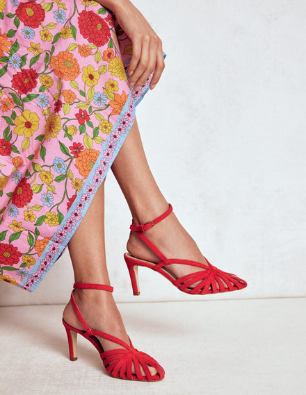 Heeled Cage Sandals-Post Box Red