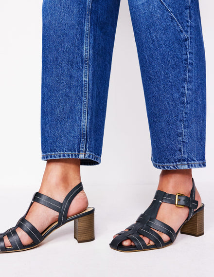 Low Block Fisherman Sandals-Navy