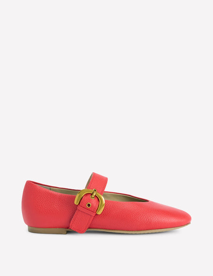 Kylie Flat Buckle Mary Jane-Post Box Red
