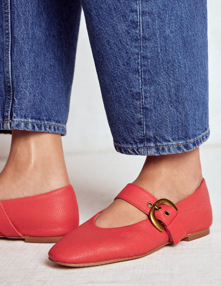 Kylie Flat Buckle Mary Jane-Post Box Red