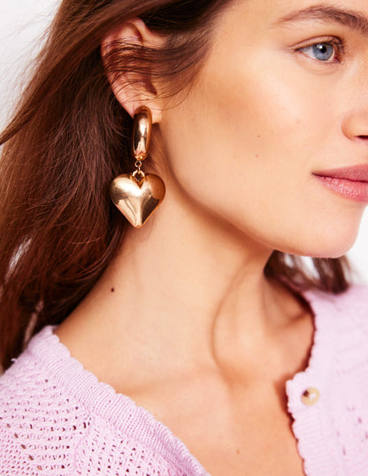 Chunky Heart Hoop Earrings-Gold-2